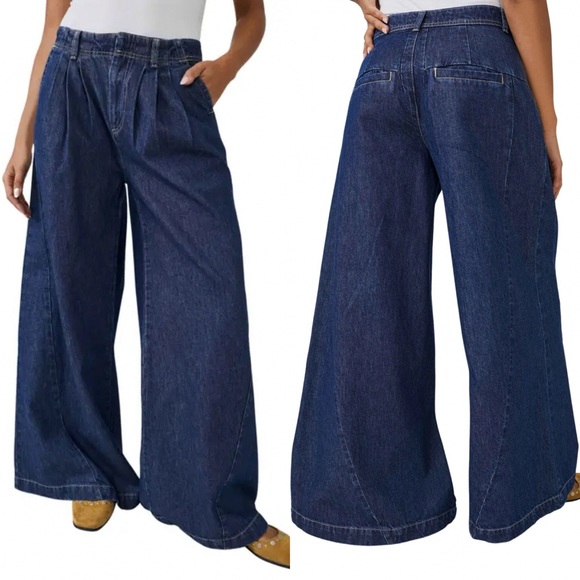 Free People We The Free Equinox Denim Trousers in Ritual Blue - Picture 3 of 13